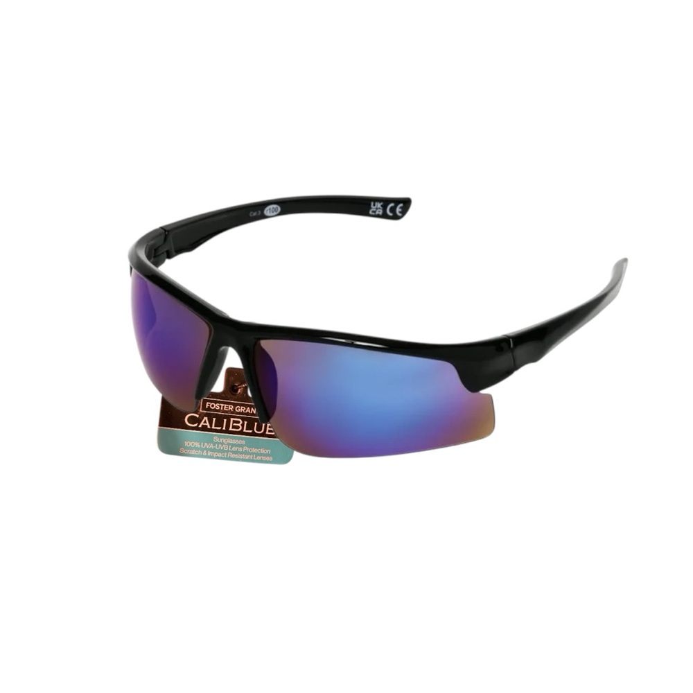 Foster Grant Cali Blue Performance Blade Black Sunglasses with Blue Lenses - Picture 9 of 13